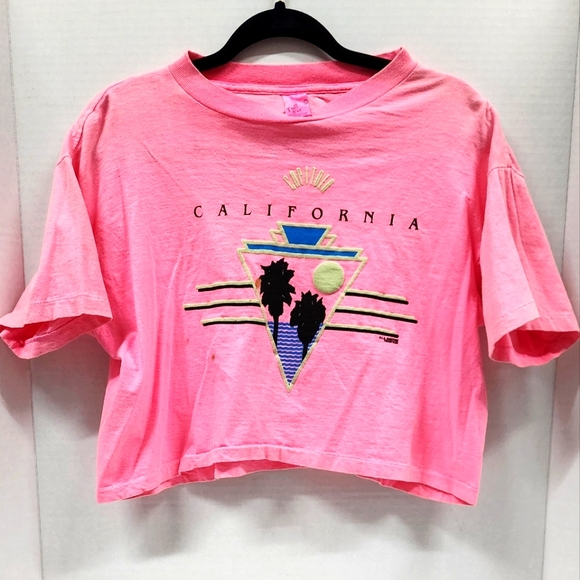 Vintage 90s California Crop Top Surfer Skater T-Shirt Womans Size L - Picture 1 of 6